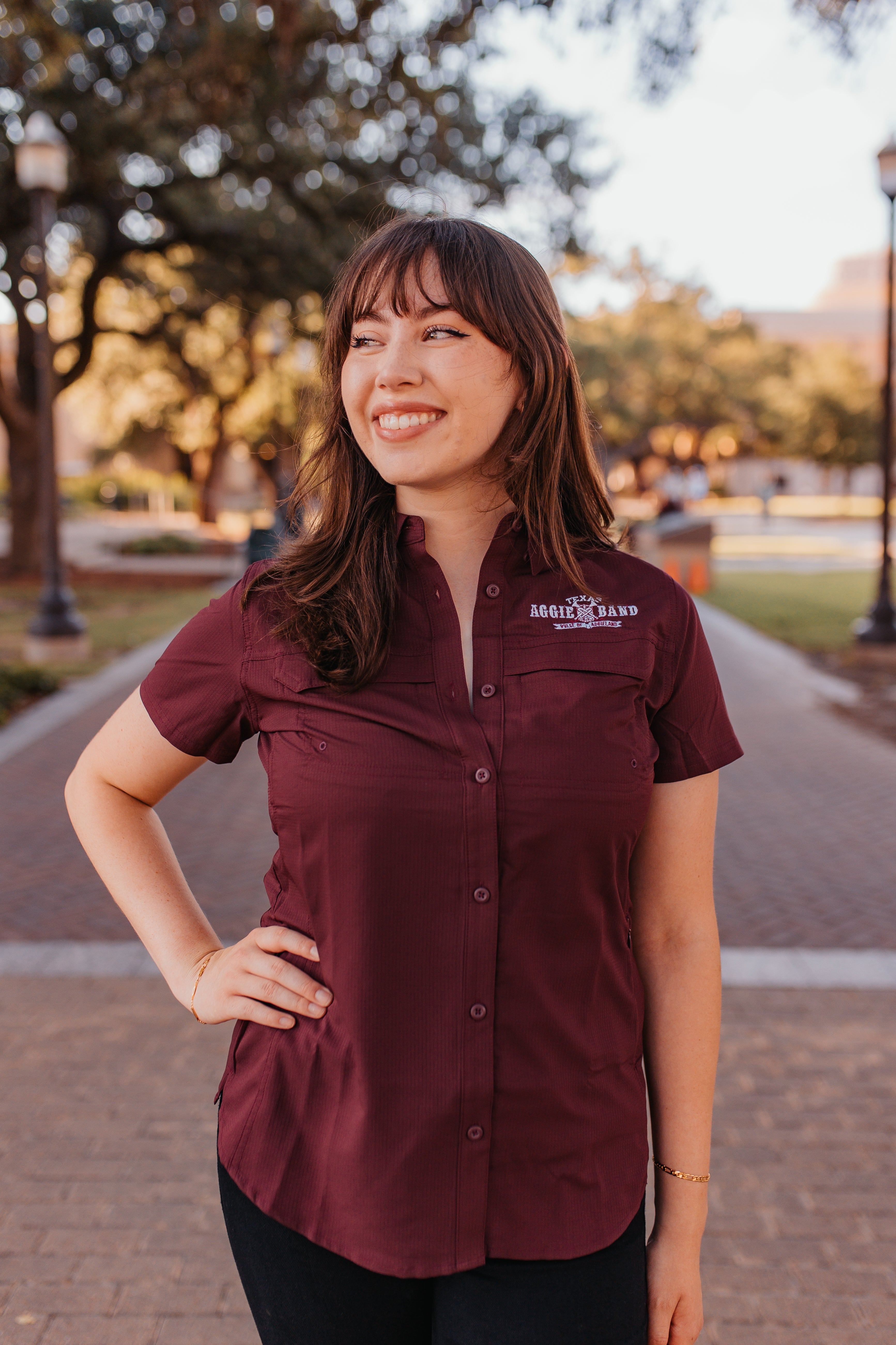 Aggie Band Ladies Maroon Fishing Shirt