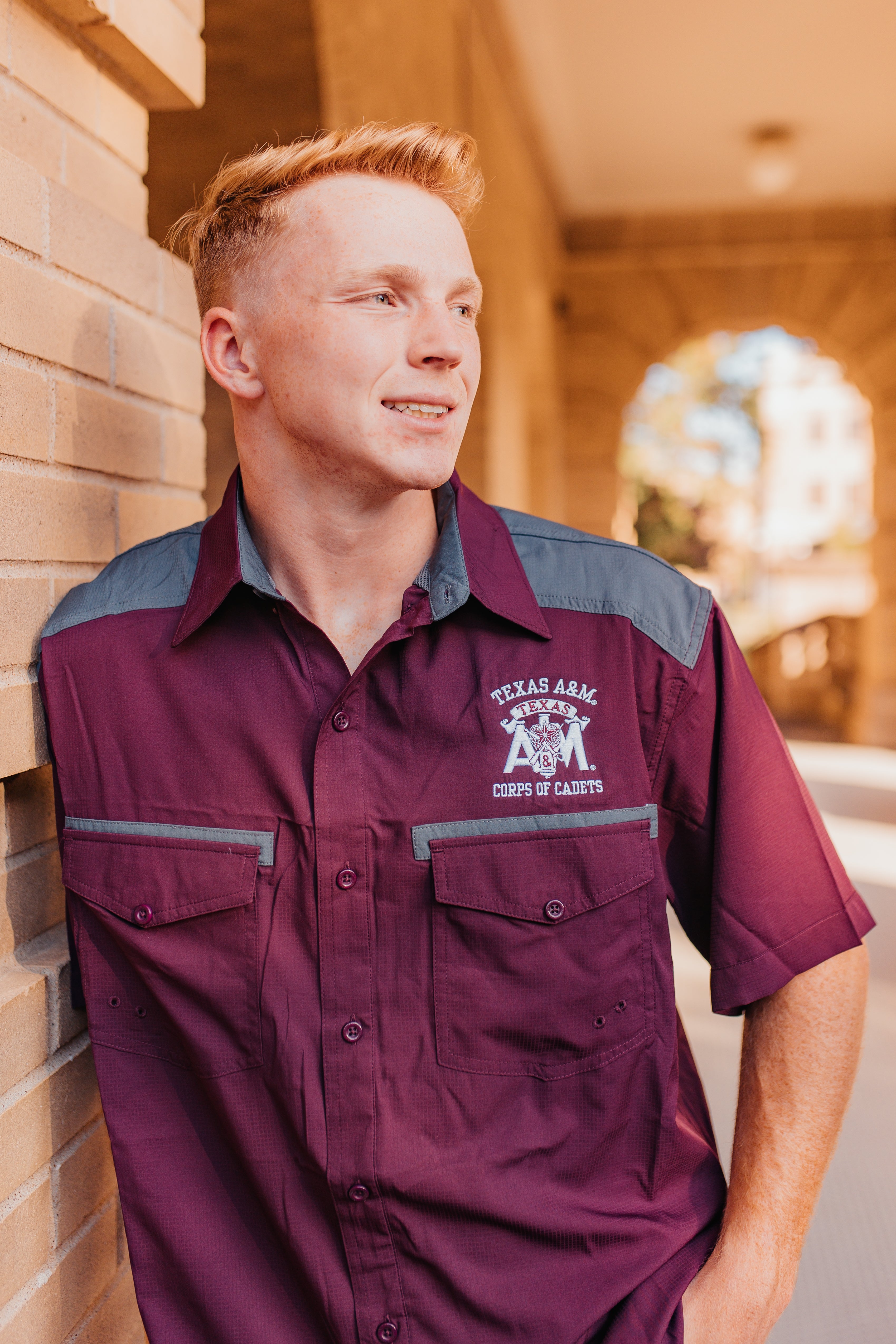 Men's Corps Stack Maroon Color Block Fishing Shirt