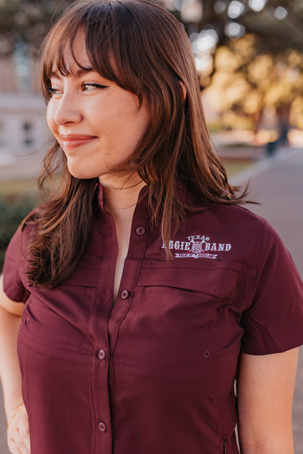 Aggie Band Ladies Maroon Fishing Shirt