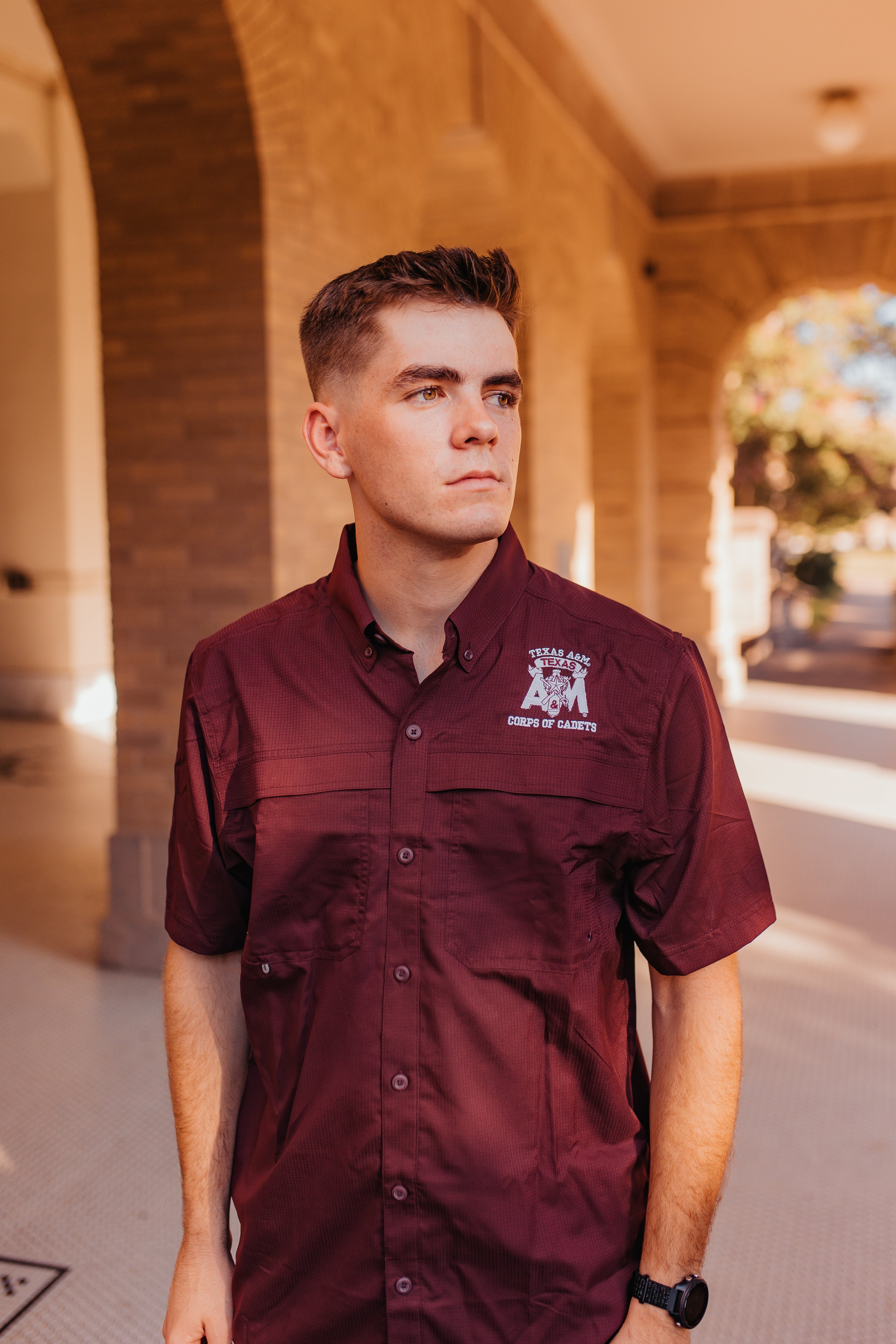 Men's Maroon Short Sleeve Fishing Shirt