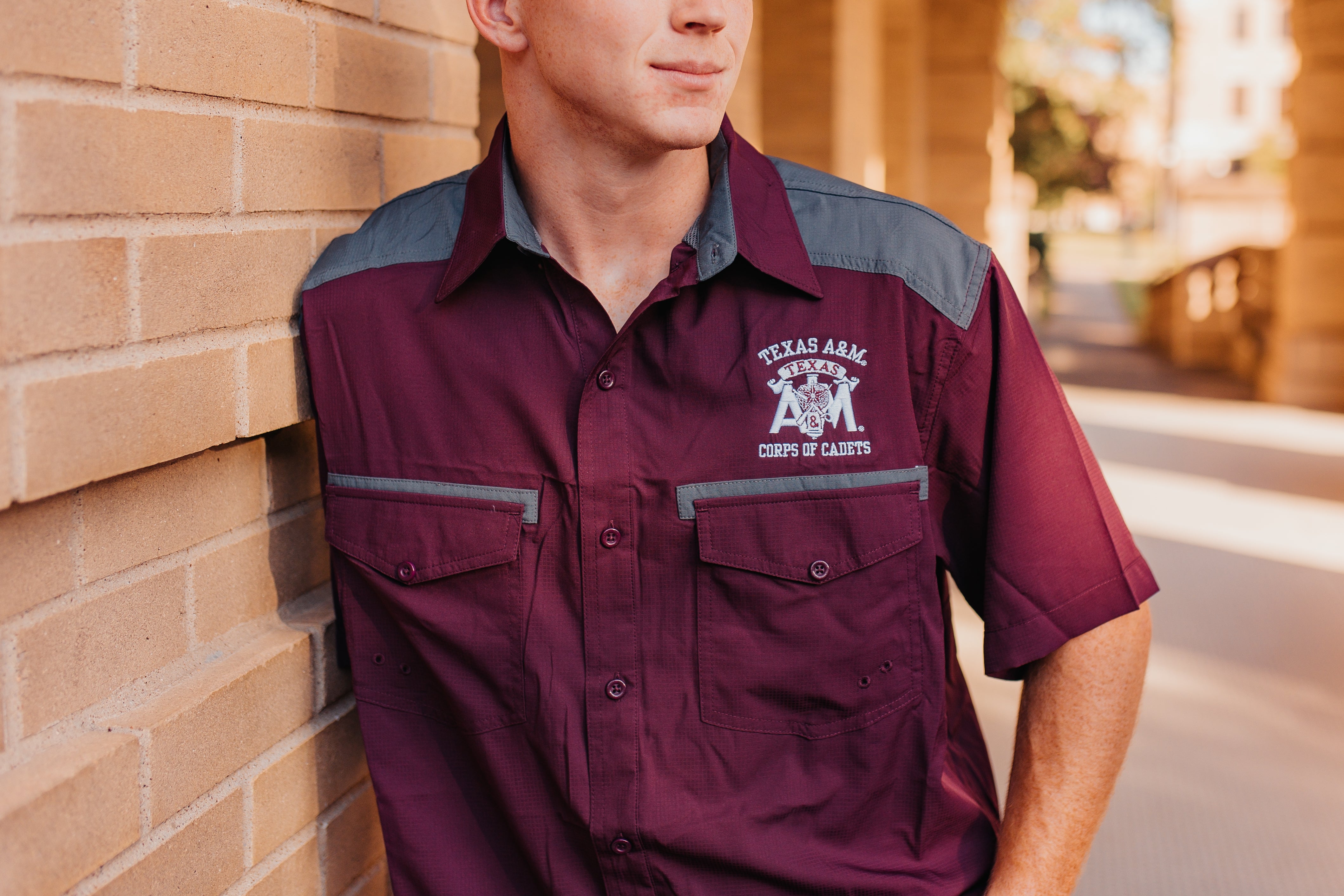 Men's Corps Stack Maroon Color Block Fishing Shirt