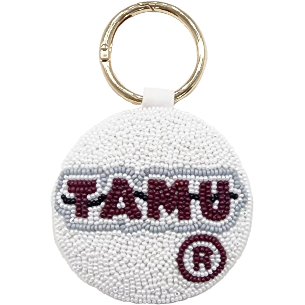 TAMU White Beaded Key Chain