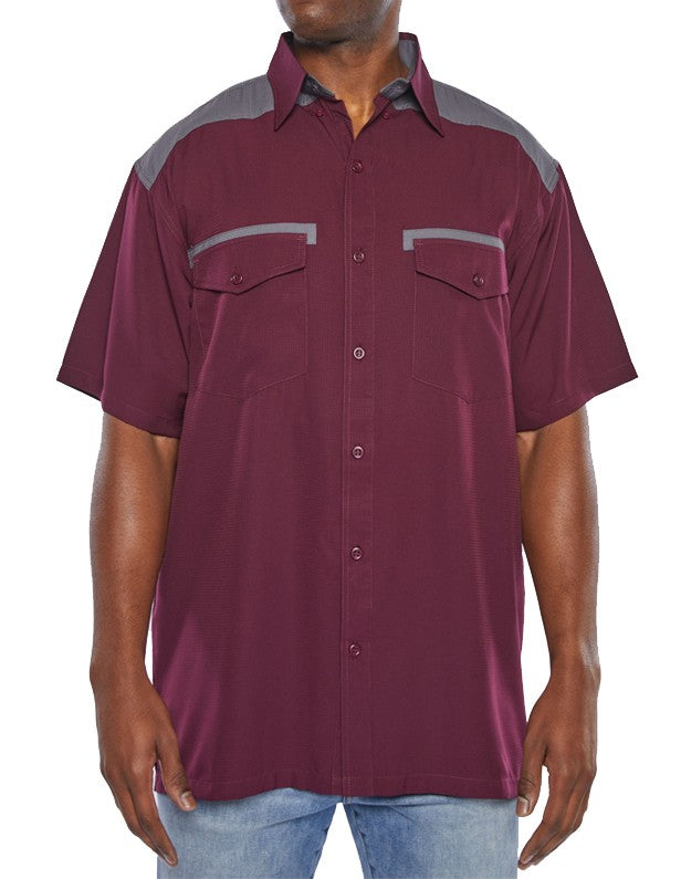 Men's Corps Stack Maroon Color Block Fishing Shirt